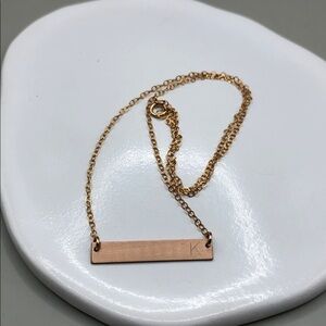 14k GF Gold Filled Chain Necklace Rose Gold Brushed Initial Letter K Bar Pendant